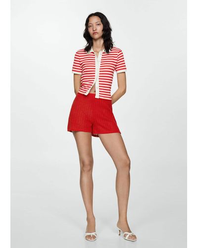 Mango Straight Knitted Shorts Coral - Red