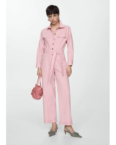 Mango Buttoned Long Jumpsuit Pastel - Pink