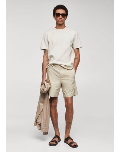 Mango Slim Fit Cotton Bermuda Shorts - Natural