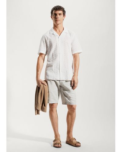 Mango 100% Linen Shorts - White
