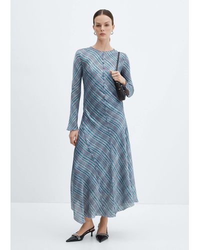 Mango Satin Chequered Dress - Blue