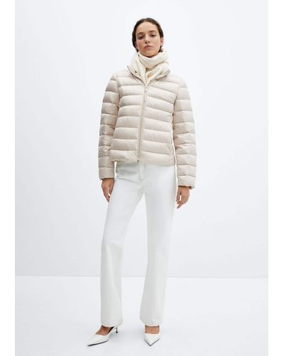 Mango Quilted Feather Coat - White