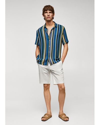 Mango Short Sleeve Striped Shirt - Blue