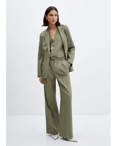 Mango Pleated Suit Trousers Pastel - Green