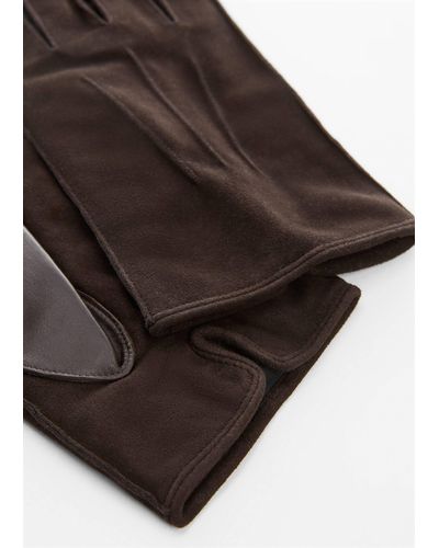 Mango Suede Leather Gloves With Wool Lining - Brown