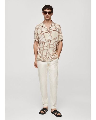 Mango Printed Flowing Shirt With Bowling Collar - White