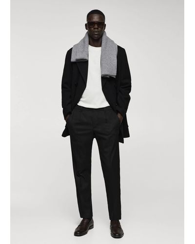 Mango Slim-fit Cotton Pleated Trousers - Black