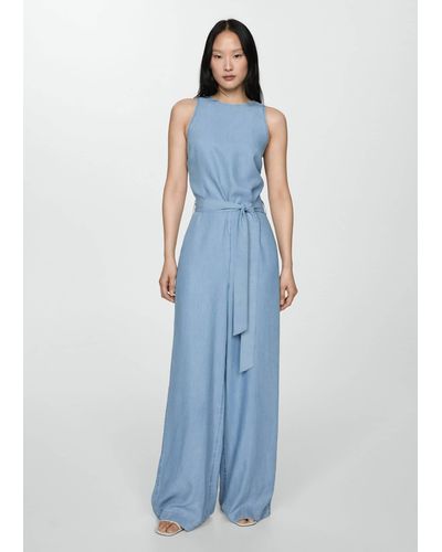 Mango Lyocell Jumpsuit With Bow Light - Blue