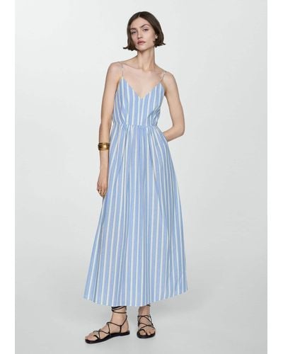 Mango Cut-out Back Striped Dress Sky - Blue