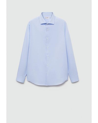 Mango Slim-fit Micro-print Twill Suit Shirt Sky - Blue