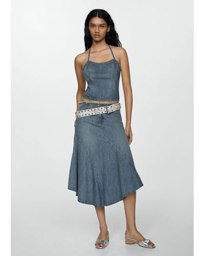 Mango Denim Top With Frayed Ends - Blue