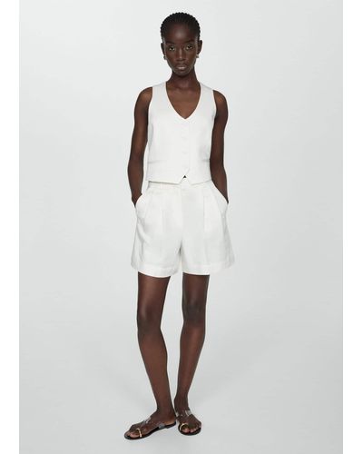 Mango Linen-blend Bermuda Plated Shorts - White