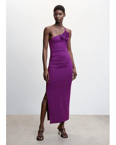 Mango Asymmetrical Maxi Flower Dress - Purple
