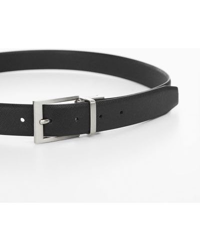 Mango Saffiano Leather Belt - Black