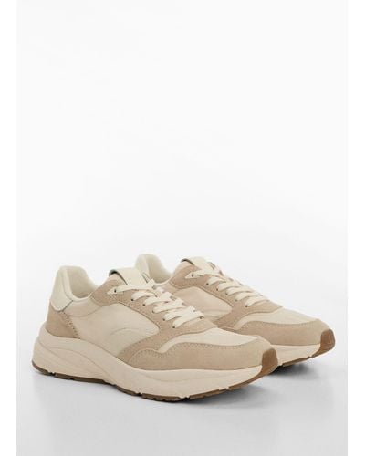 Mango Leather Panel Trainers - Natural