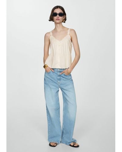 Mango Embroidered Strap Top Off - Blue