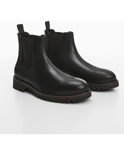 Mango Chelsea Leather Ankle Boots With Track Sole - Black