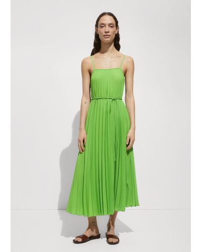 Mango Pleated Dress With Bow - Green
