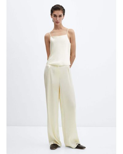 Mango Flowy Satin Trousers Off - White