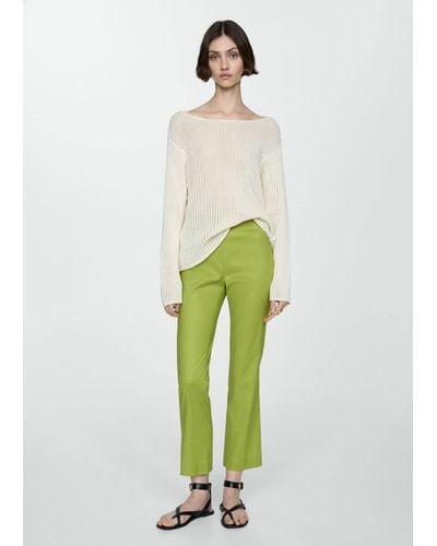 Mango Linen Flare Trousers - Green