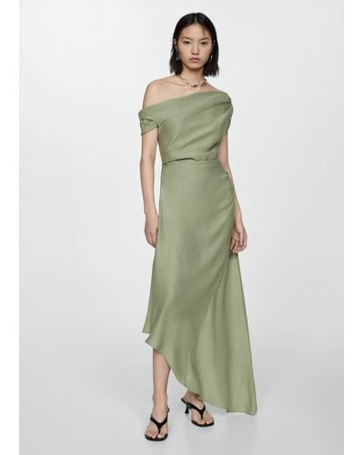 Mango Asymmetrical Pleated Dress Medium - Green