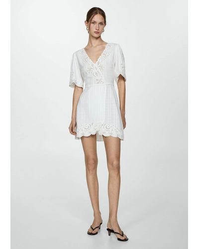Mango Embroidered Short Dress - White