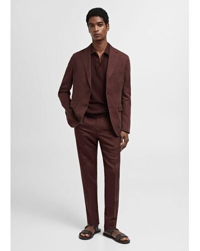 Mango Slim Fit Linen Suit Blazer - Brown