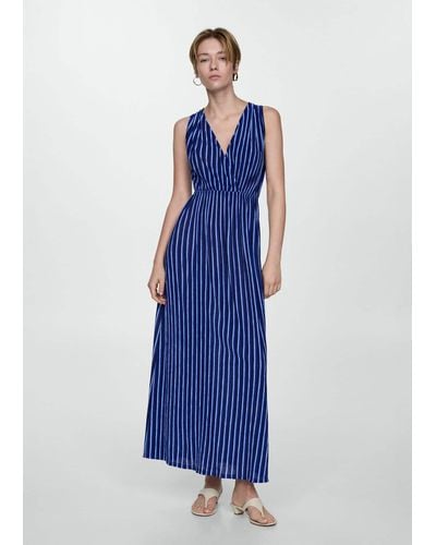 Mango Stripe-print Dress With Bow - Blue