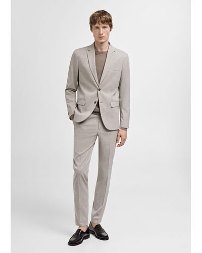 Mango Super Slim-fit Suit Jacket In Stretch Fabric Light Heather - White