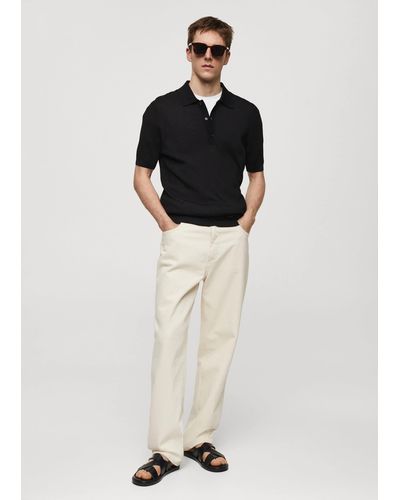 Mango Knit Cotton Polo Shirt - Black