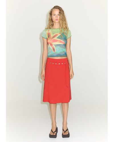 Mango Button Belt Skirt - Red