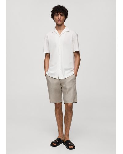 Mango Slim Fit 100% Linen Bermuda Shorts Medium - White