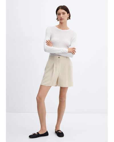 Mango Pleated High-waist Shorts - White