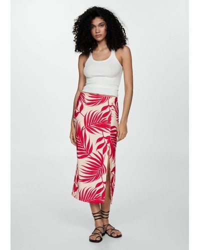 Mango Printed Skirt With Slit - Red