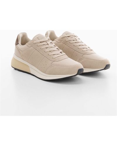 Mango Leather Mixed Trainers - Natural
