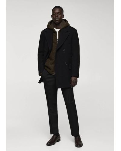 Mango Recycled Wool Double-breasted Coat - Black