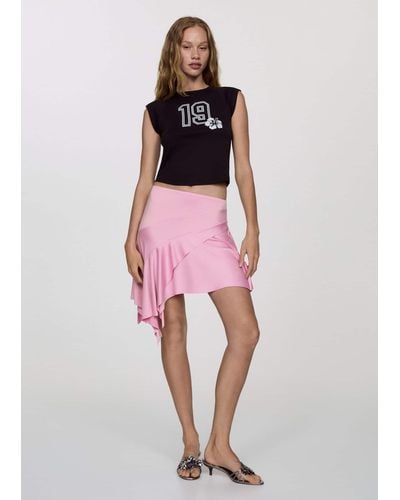 Mango Asymmetric Ruffled Skirt Pastel - Pink