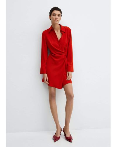 Mango Draped Wrap Dress - Red