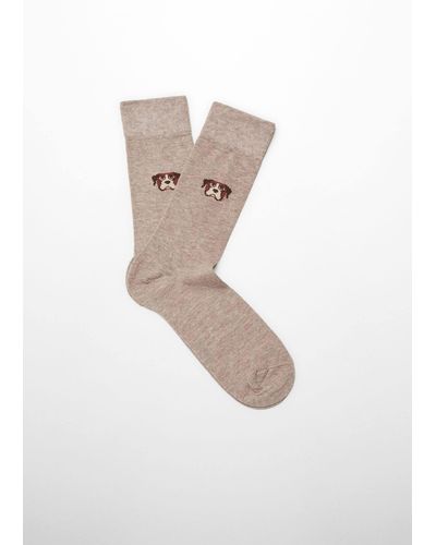 Mango Animal Embroidered Cotton Socks - White