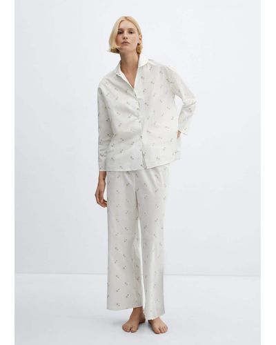 Mango Camicia pigiama cotone ricamo floreale - Bianco