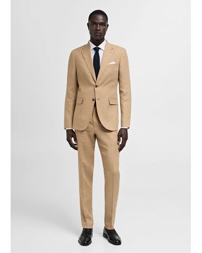 Mango Slim Fit Suit Trousers 100% Linen Medium - Natural
