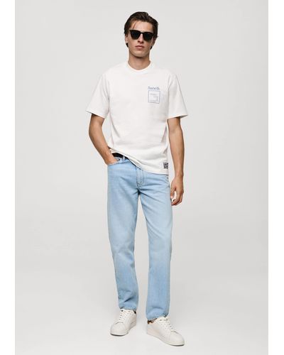 Mango Regular Fit Printed Cotton T-shirt - Blue