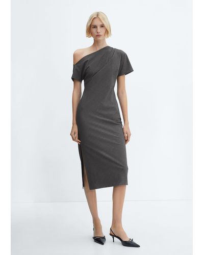 Mango Asymmetrical Dress With Side Slit Medium Heather - Grey