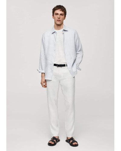 Mango Slim-fit 100% Linen Trousers - White