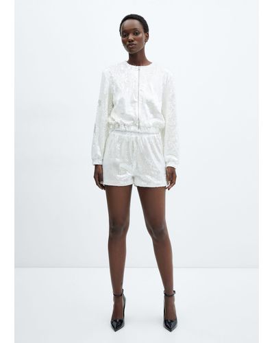 Mango Sequin Shorts Off - White