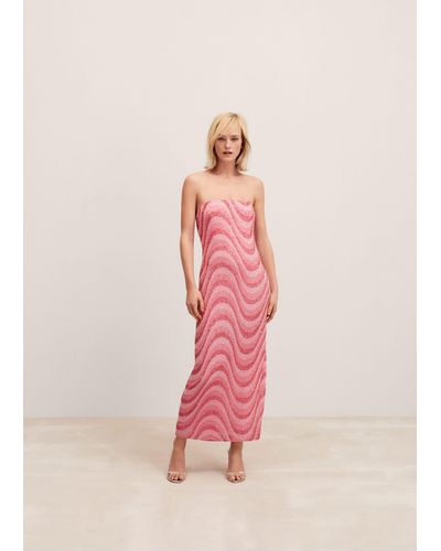 Mango Strapless Beaded Dress Pastel - Pink