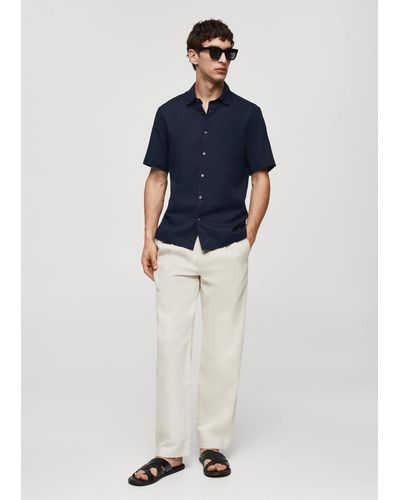 Mango Regular-fit Linen Shirt With Pocket Dark - Blue