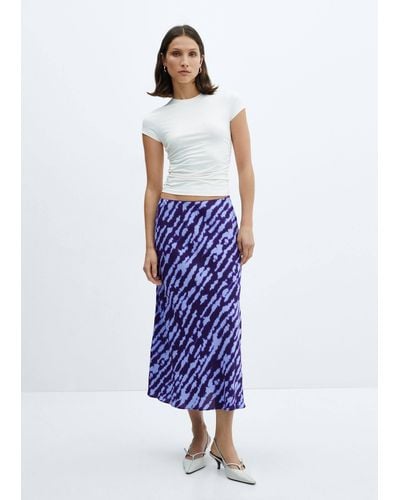 Mango Printed Satin Skirt - Blue