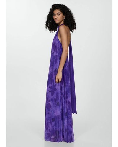 Mango Printed Halter Gown - Purple