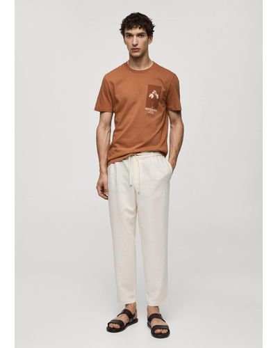 Mango Slim Fit 100% Printed Cotton T-shirt Burnt - White